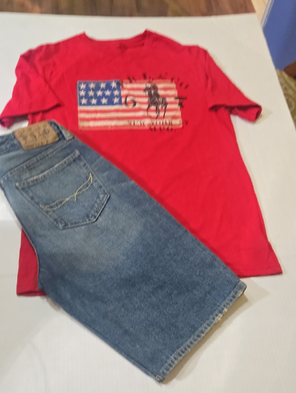 Set Ralph Lauren Sz 14 Kids New Red Graphic American Flag T-Shirt